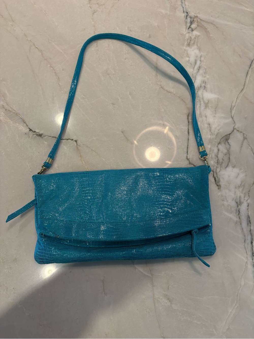 Sleek Turquoise Foldover Clutch with Removable Strap
